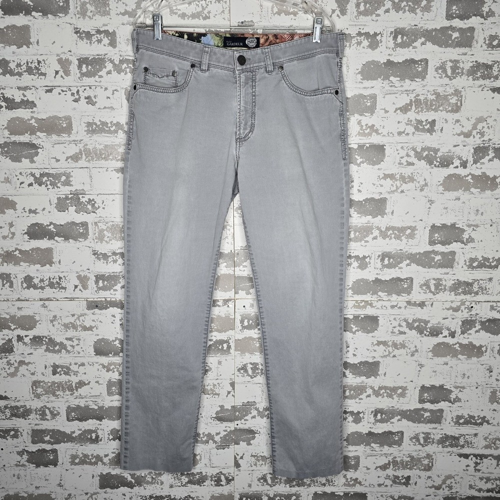 Atelier Gardeur Pants Mens 35x30 Nevio-8 Gray Sateen Cotton Stretch Straight Leg